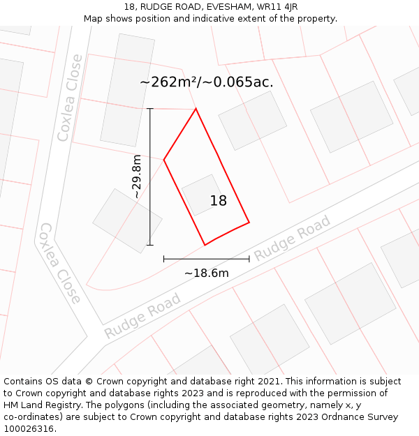 18, RUDGE ROAD, EVESHAM, WR11 4JR: Plot and title map