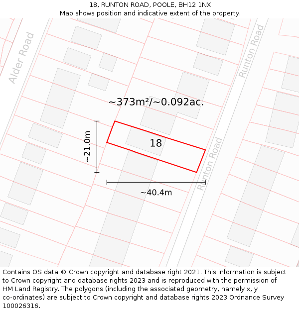 18, RUNTON ROAD, POOLE, BH12 1NX: Plot and title map