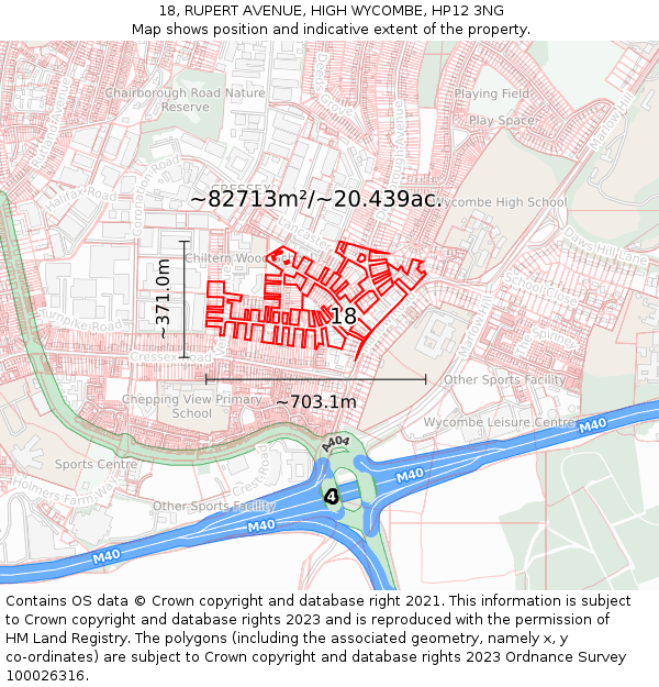 18, RUPERT AVENUE, HIGH WYCOMBE, HP12 3NG: Plot and title map