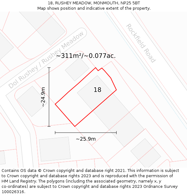 18, RUSHEY MEADOW, MONMOUTH, NP25 5BT: Plot and title map