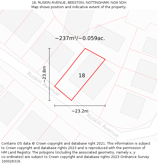 18, RUSKIN AVENUE, BEESTON, NOTTINGHAM, NG9 5DH: Plot and title map