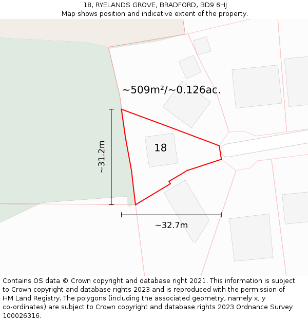 18, RYELANDS GROVE, BRADFORD, BD9 6HJ: Plot and title map
