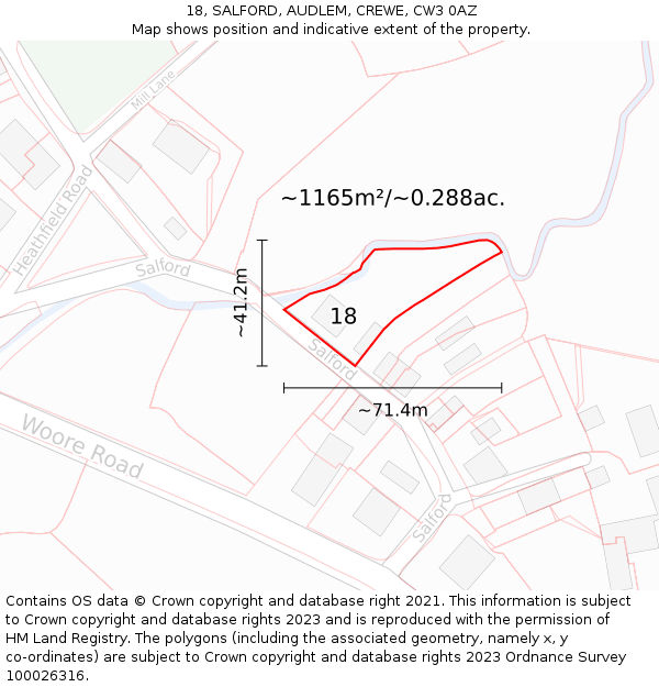18, SALFORD, AUDLEM, CREWE, CW3 0AZ: Plot and title map