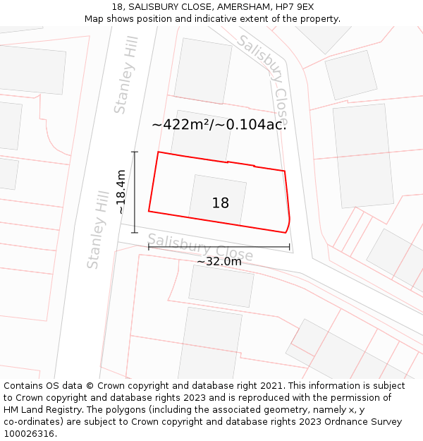 18, SALISBURY CLOSE, AMERSHAM, HP7 9EX: Plot and title map