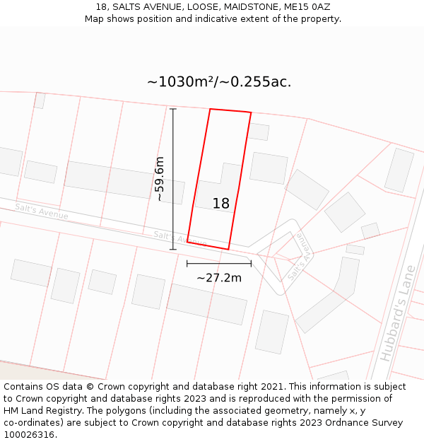 18, SALTS AVENUE, LOOSE, MAIDSTONE, ME15 0AZ: Plot and title map