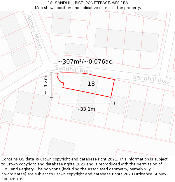 18, SANDHILL RISE, PONTEFRACT, WF8 1RA: Plot and title map