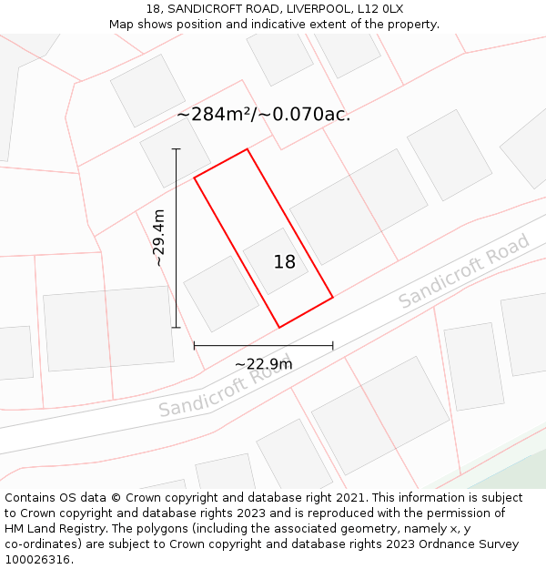 18, SANDICROFT ROAD, LIVERPOOL, L12 0LX: Plot and title map