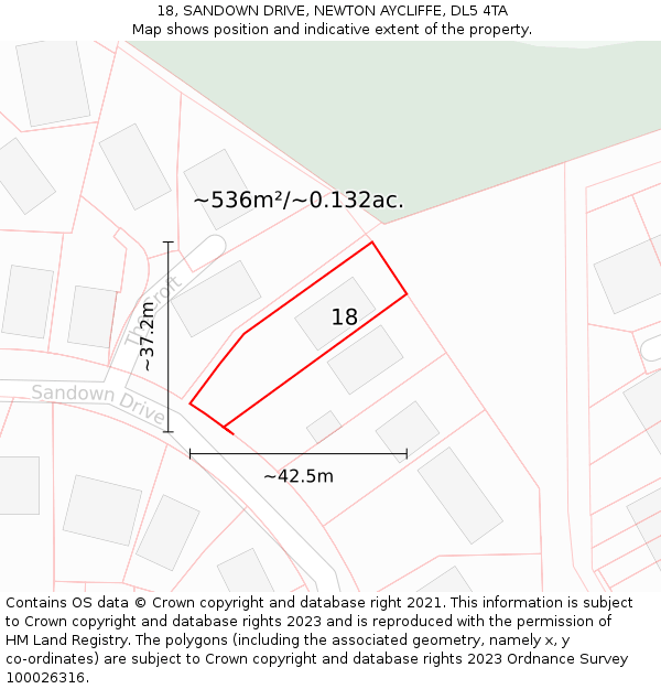 18, SANDOWN DRIVE, NEWTON AYCLIFFE, DL5 4TA: Plot and title map