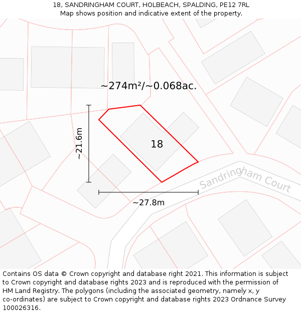 18, SANDRINGHAM COURT, HOLBEACH, SPALDING, PE12 7RL: Plot and title map