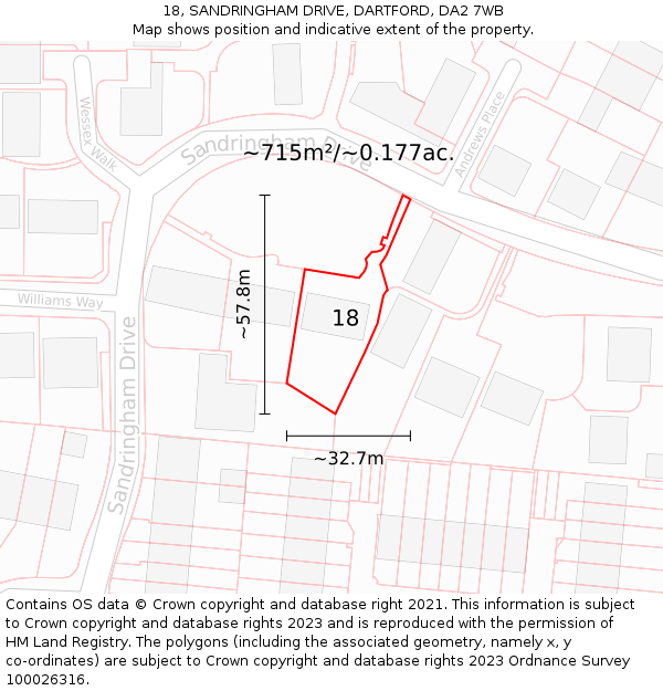 18, SANDRINGHAM DRIVE, DARTFORD, DA2 7WB: Plot and title map