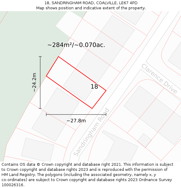 18, SANDRINGHAM ROAD, COALVILLE, LE67 4PD: Plot and title map