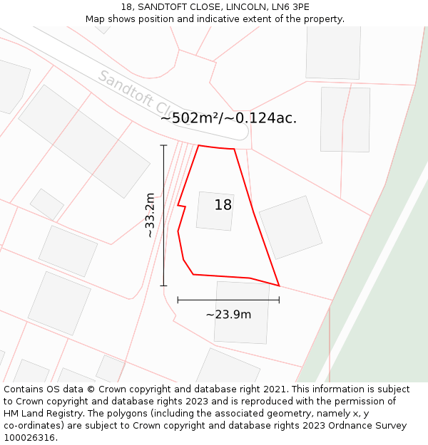 18, SANDTOFT CLOSE, LINCOLN, LN6 3PE: Plot and title map