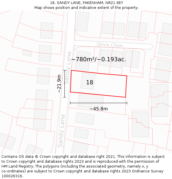 18, SANDY LANE, FAKENHAM, NR21 9EY: Plot and title map