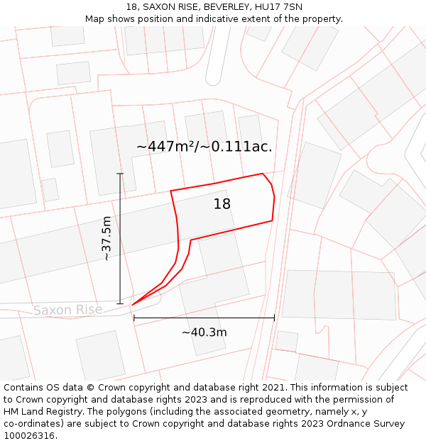 18, SAXON RISE, BEVERLEY, HU17 7SN: Plot and title map