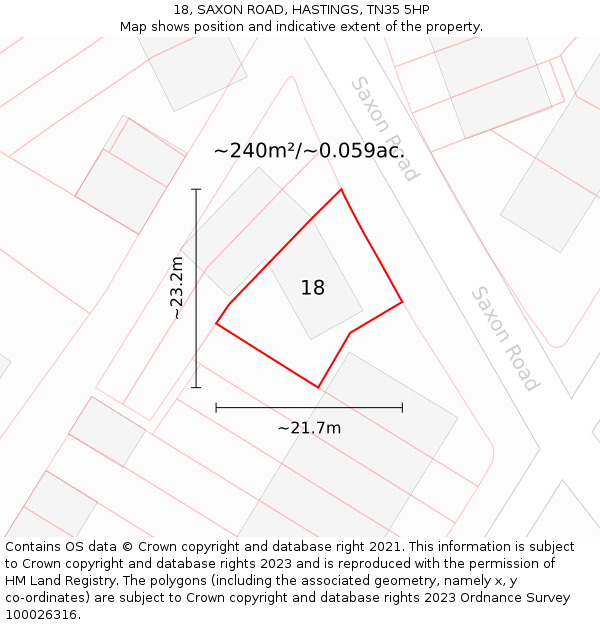 18, SAXON ROAD, HASTINGS, TN35 5HP: Plot and title map