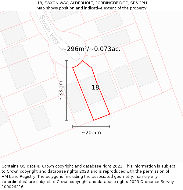 18, SAXON WAY, ALDERHOLT, FORDINGBRIDGE, SP6 3PH: Plot and title map