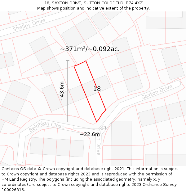 18, SAXTON DRIVE, SUTTON COLDFIELD, B74 4XZ: Plot and title map