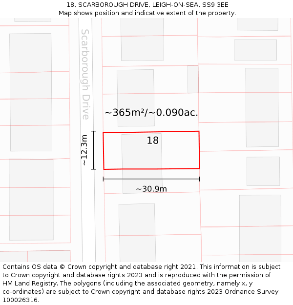 18, SCARBOROUGH DRIVE, LEIGH-ON-SEA, SS9 3EE: Plot and title map