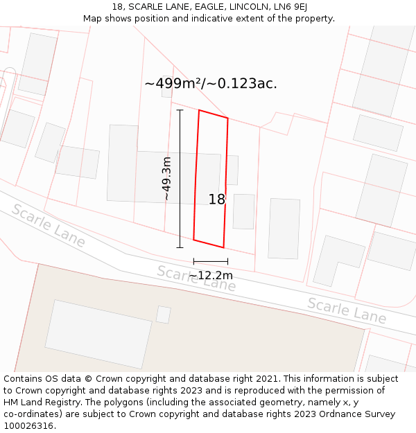 18, SCARLE LANE, EAGLE, LINCOLN, LN6 9EJ: Plot and title map