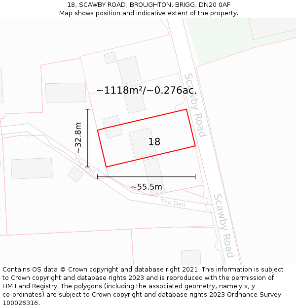 18, SCAWBY ROAD, BROUGHTON, BRIGG, DN20 0AF: Plot and title map