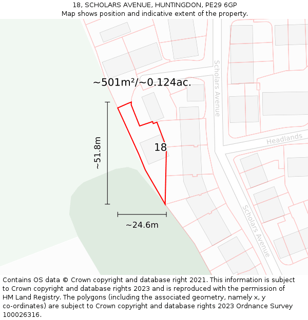 18, SCHOLARS AVENUE, HUNTINGDON, PE29 6GP: Plot and title map