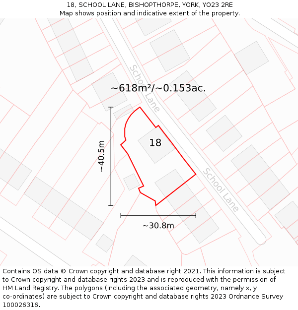 18, SCHOOL LANE, BISHOPTHORPE, YORK, YO23 2RE: Plot and title map