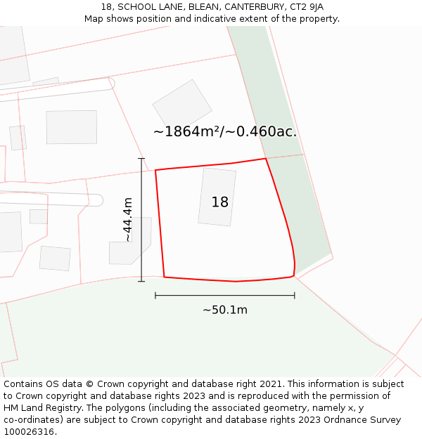 18, SCHOOL LANE, BLEAN, CANTERBURY, CT2 9JA: Plot and title map