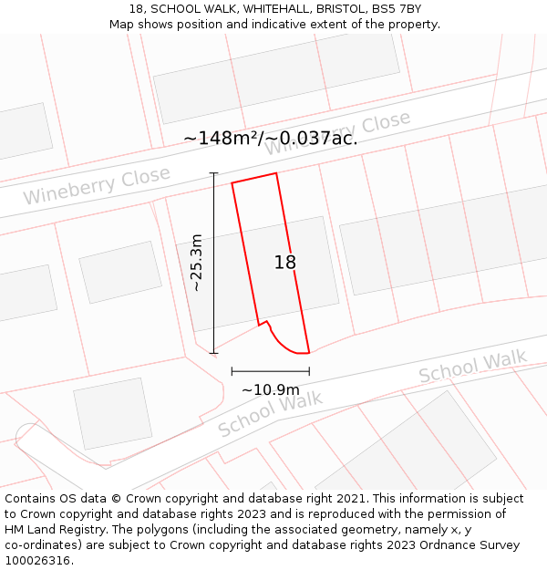 18, SCHOOL WALK, WHITEHALL, BRISTOL, BS5 7BY: Plot and title map