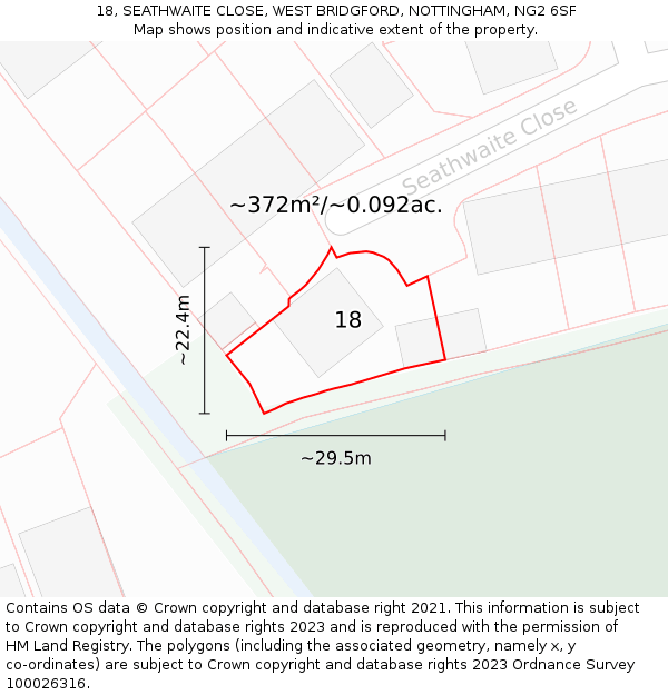 18, SEATHWAITE CLOSE, WEST BRIDGFORD, NOTTINGHAM, NG2 6SF: Plot and title map