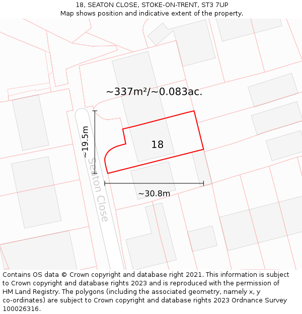 18, SEATON CLOSE, STOKE-ON-TRENT, ST3 7UP: Plot and title map