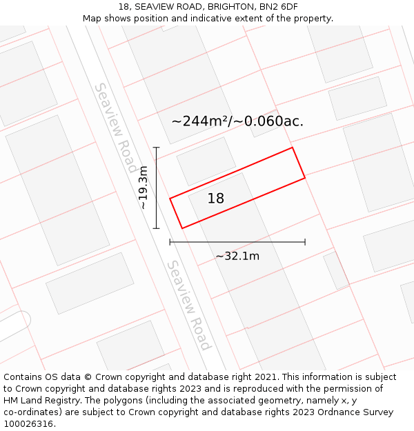 18, SEAVIEW ROAD, BRIGHTON, BN2 6DF: Plot and title map