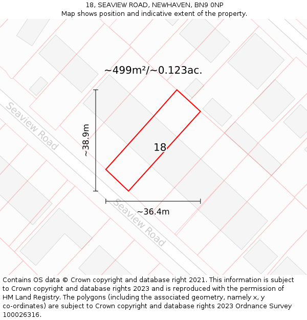 18, SEAVIEW ROAD, NEWHAVEN, BN9 0NP: Plot and title map