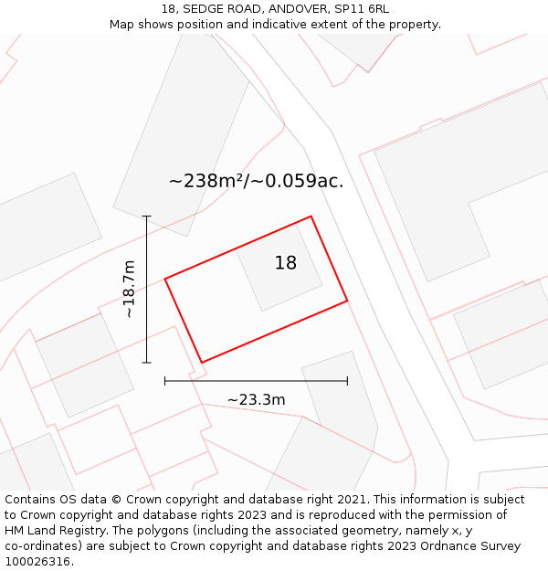 18, SEDGE ROAD, ANDOVER, SP11 6RL: Plot and title map