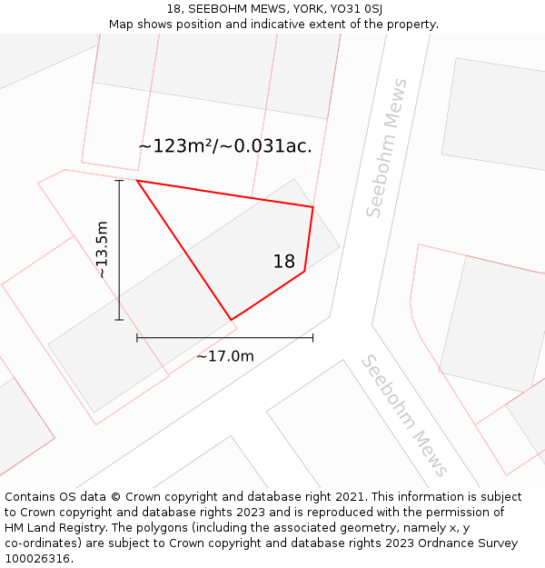 18, SEEBOHM MEWS, YORK, YO31 0SJ: Plot and title map