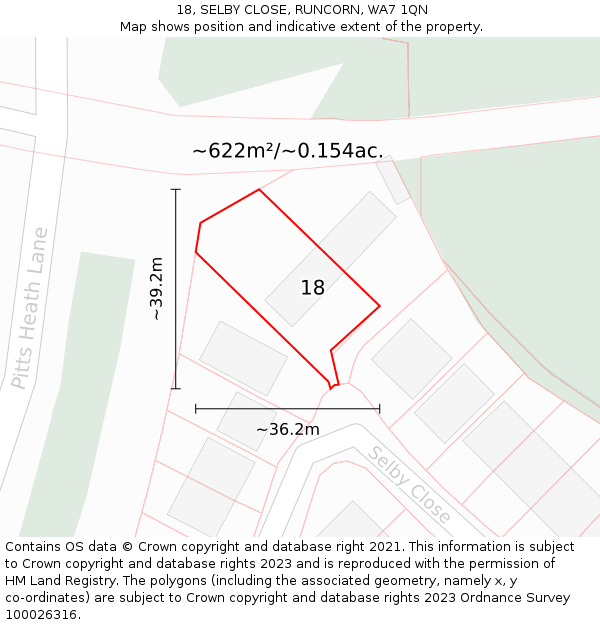 18, SELBY CLOSE, RUNCORN, WA7 1QN: Plot and title map