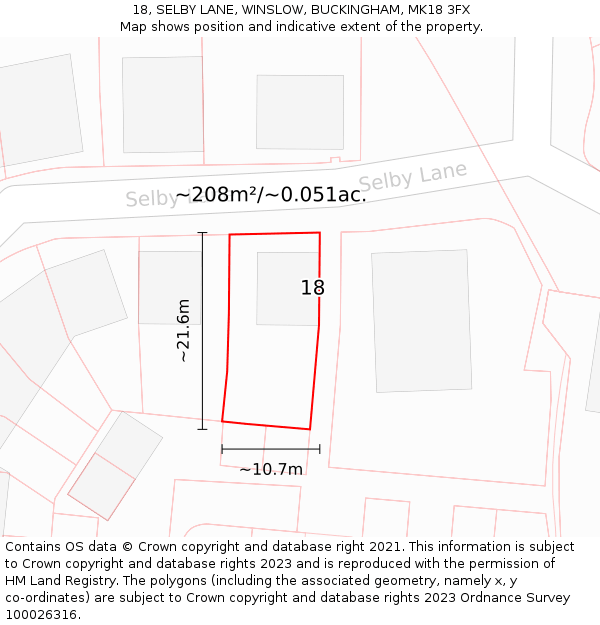 18, SELBY LANE, WINSLOW, BUCKINGHAM, MK18 3FX: Plot and title map