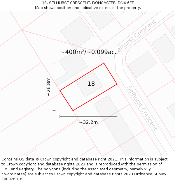 18, SELHURST CRESCENT, DONCASTER, DN4 6EF: Plot and title map