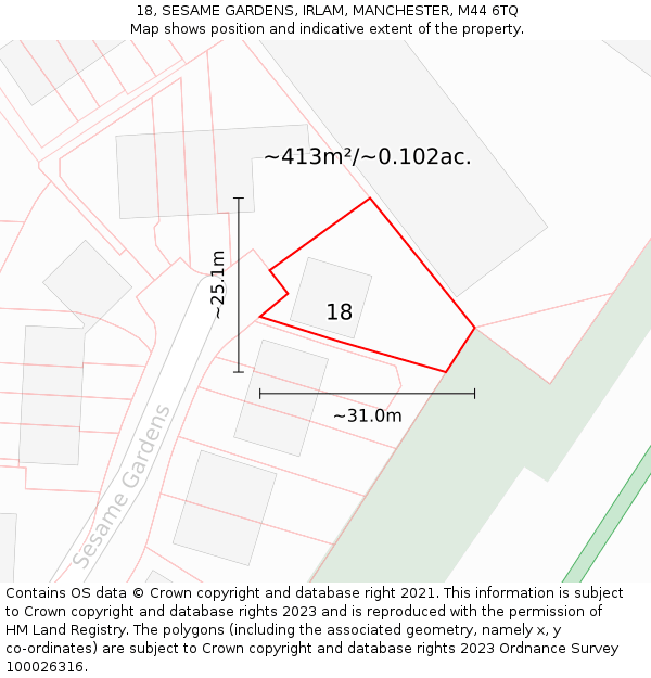 18, SESAME GARDENS, IRLAM, MANCHESTER, M44 6TQ: Plot and title map