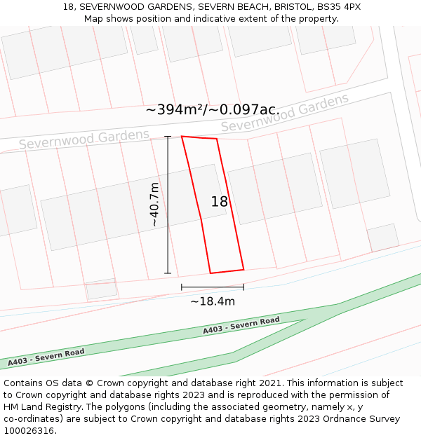 18, SEVERNWOOD GARDENS, SEVERN BEACH, BRISTOL, BS35 4PX: Plot and title map