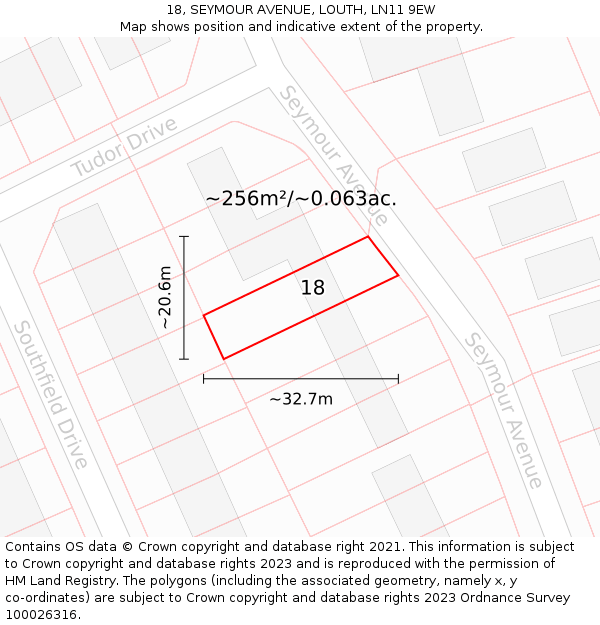 18, SEYMOUR AVENUE, LOUTH, LN11 9EW: Plot and title map