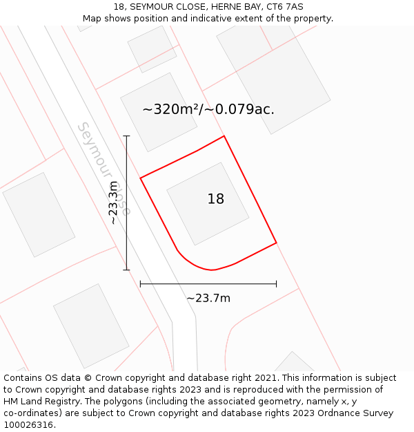 18, SEYMOUR CLOSE, HERNE BAY, CT6 7AS: Plot and title map