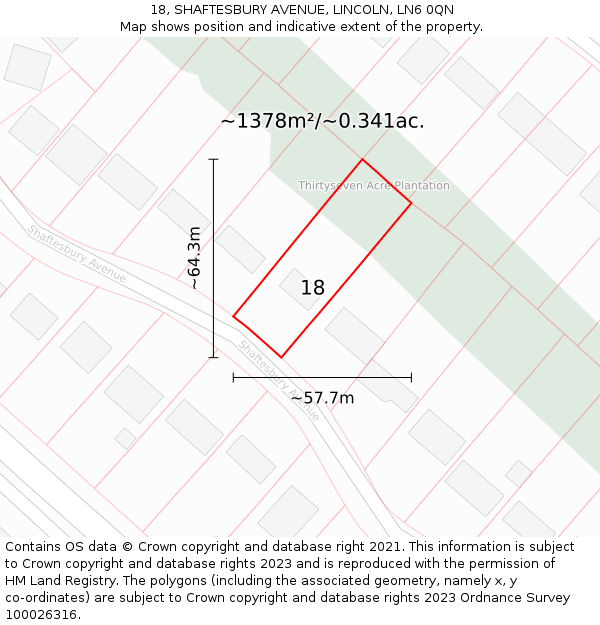 18, SHAFTESBURY AVENUE, LINCOLN, LN6 0QN: Plot and title map