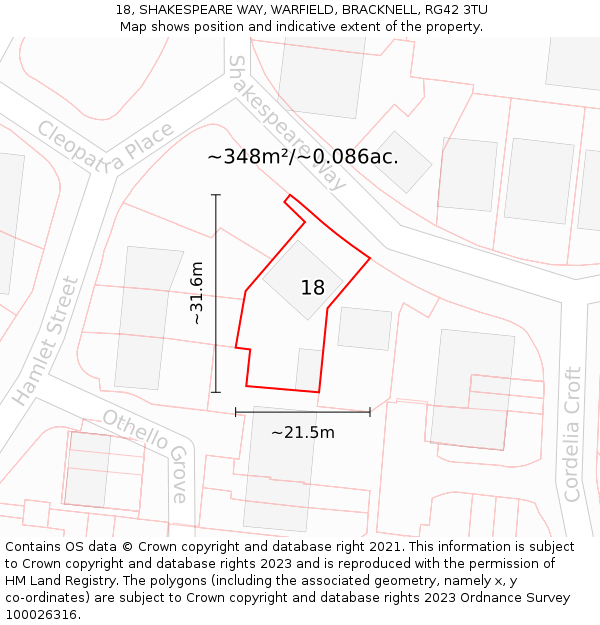 18, SHAKESPEARE WAY, WARFIELD, BRACKNELL, RG42 3TU: Plot and title map