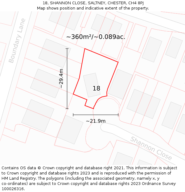 18, SHANNON CLOSE, SALTNEY, CHESTER, CH4 8PJ: Plot and title map