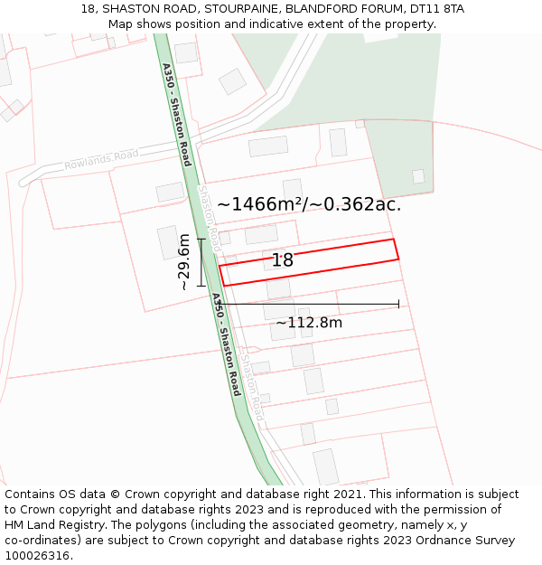 18, SHASTON ROAD, STOURPAINE, BLANDFORD FORUM, DT11 8TA: Plot and title map