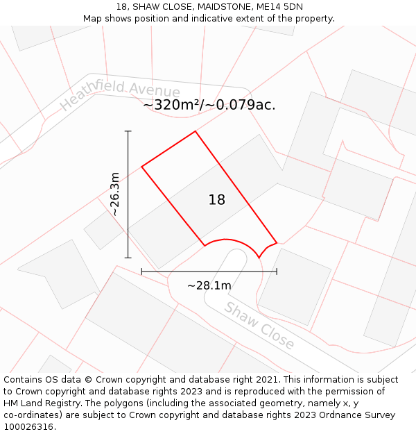 18, SHAW CLOSE, MAIDSTONE, ME14 5DN: Plot and title map