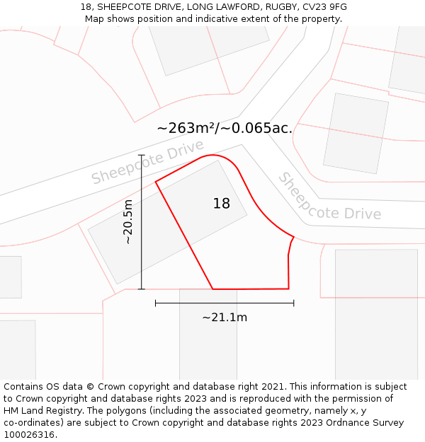 18, SHEEPCOTE DRIVE, LONG LAWFORD, RUGBY, CV23 9FG: Plot and title map