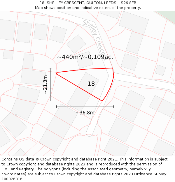 18, SHELLEY CRESCENT, OULTON, LEEDS, LS26 8ER: Plot and title map