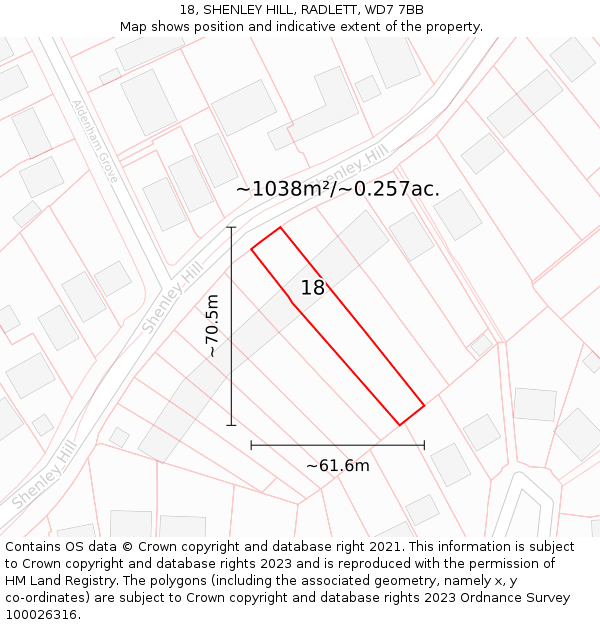 18, SHENLEY HILL, RADLETT, WD7 7BB: Plot and title map