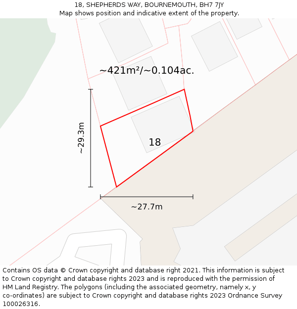 18, SHEPHERDS WAY, BOURNEMOUTH, BH7 7JY: Plot and title map